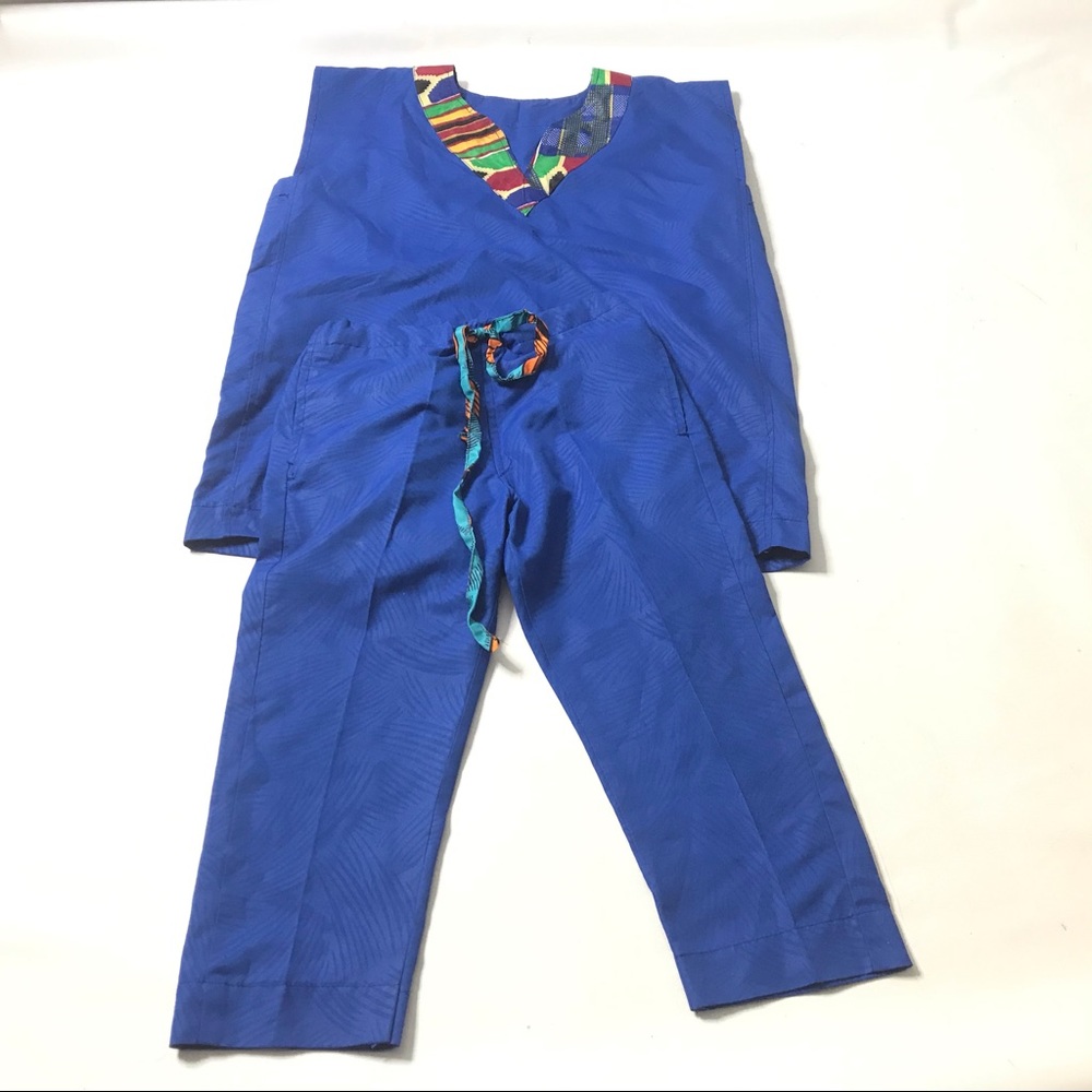 African Boys Blue Dashiki Top Pants Outfit Shirt Pant Ethnic Traditional 5-6 Yrs